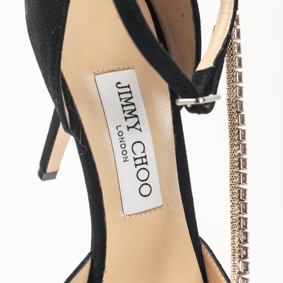 Jimmy Choo Talika 85 Black Suede Crystal-Chain Pumps - Picture 10 of 11